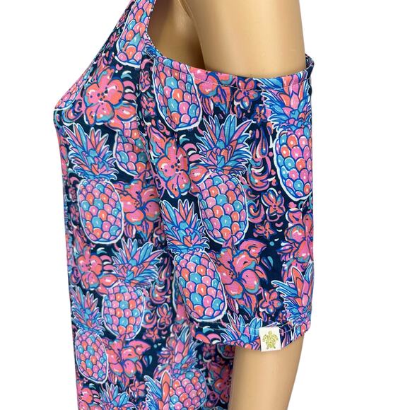 2/$15 Simply Southern Pineapple Print Cold Shoulder Dress Pockets Size M - Picture 6 of 11